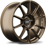 Bronze finished alloy wheel with split-spoke design isolated on white background showing face and barrel profile - APEX Wheels wheel for 18x8.5 ET43 5x112 - Satin Bronze