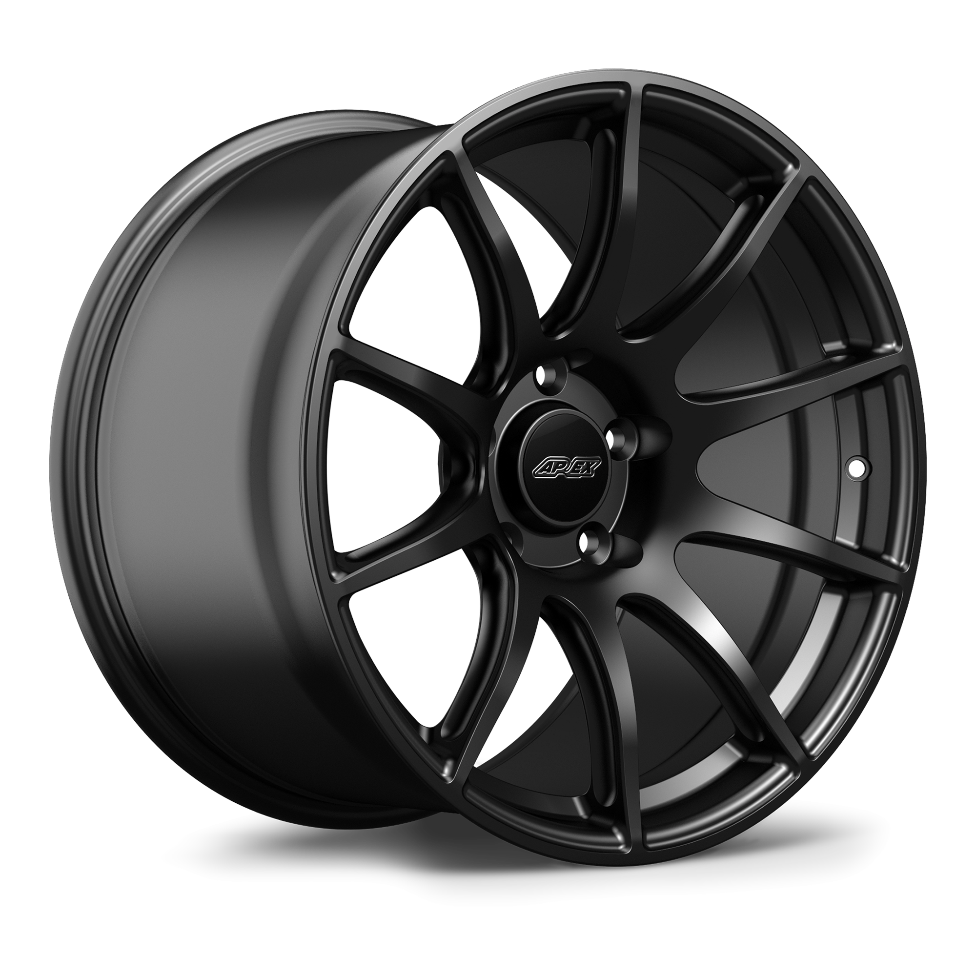 Two black alloy wheels with multi-spoke design and center caps displayed on clean white background - APEX Wheels wheel for 18x11 ET7 5x120 - Satin Black