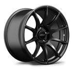 Two black alloy wheels with multi-spoke design and center caps displayed on clean white background - APEX Wheels wheel for 18x11 ET7 5x120 - Satin Black