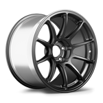 Black forged aluminum wheel with ten-spoke design and silver machined barrel on white background - APEX Wheels wheel for 18x11 ET25 5x120 - Satin Black