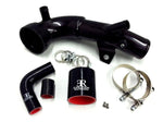 A top view of Evolution Racewerks BMW 535i N54 (3.0TT) Diverter Valve Charge Pipe in Type III Hard Anodize Black Finish