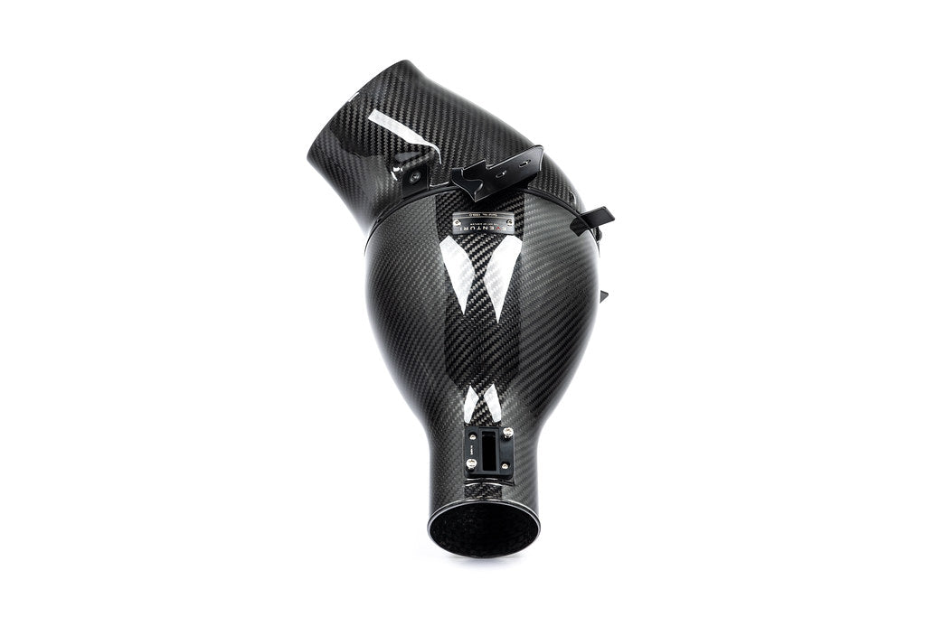 A top view of Eventuri Black Carbon Intake System Lotus Emira V6 2022+ with white background