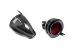 Carbon fiber intake components with glossy finish, including curved airbox and cylindrical filter housing with red filter element - Eventuri intake for BMW X5 M50i