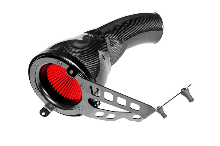 A front wide view of Eventuri Carbon Intake System for Mini Cooper S / JCW (F6X) 2024+ with white background