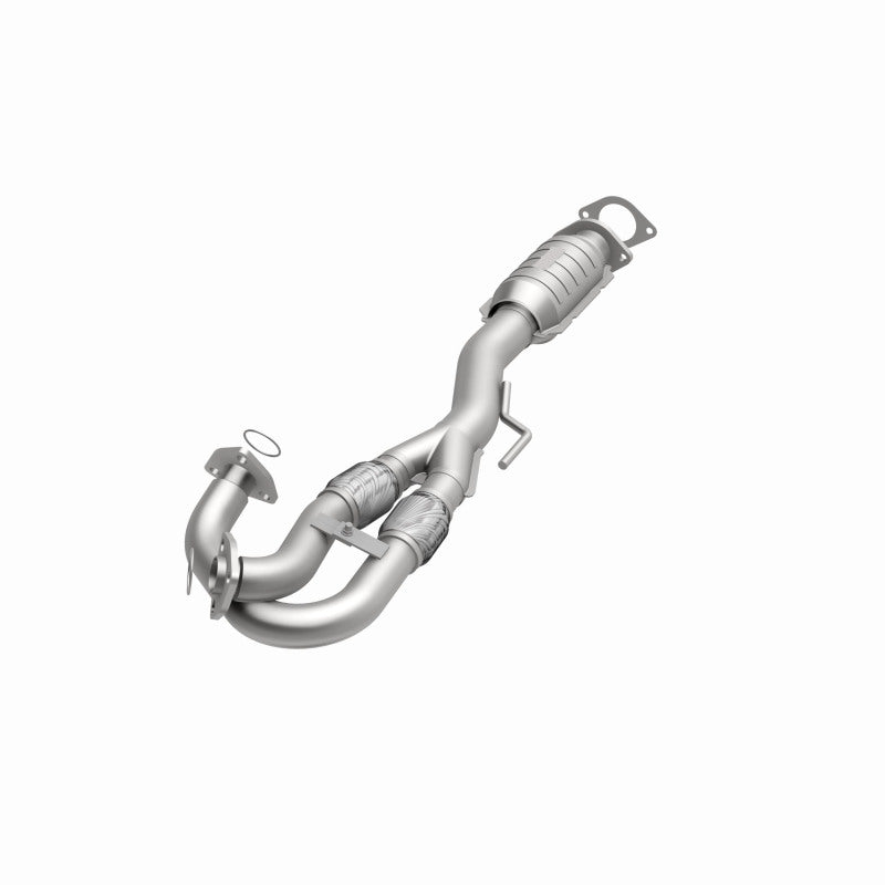 MagnaFlow 5491213 carb direct-fit catalytic converter, opposite front three-quarter view of the turntable spin