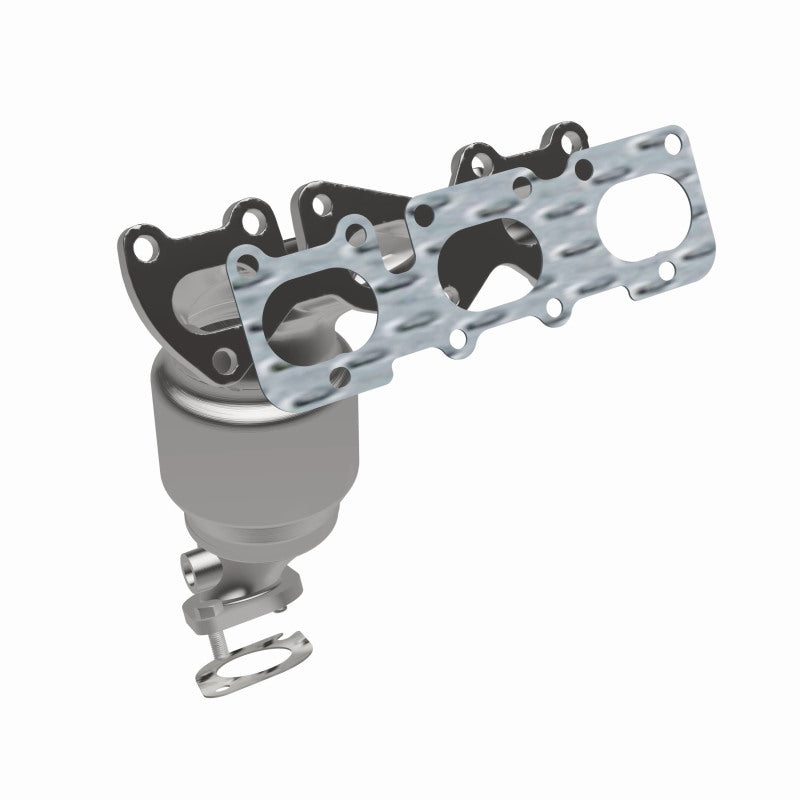 MagnaFlow 52743 oem grade manifold converter, front three-quarter view of the turntable spin