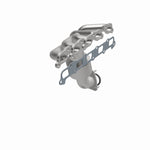 MagnaFlow 5582353 carb manifold converter, opposite front three-quarter view of the turntable spin