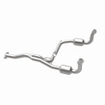 MagnaFlow 5451186 carb direct-fit catalytic converter, opposite rear three-quarter view of the turntable spin