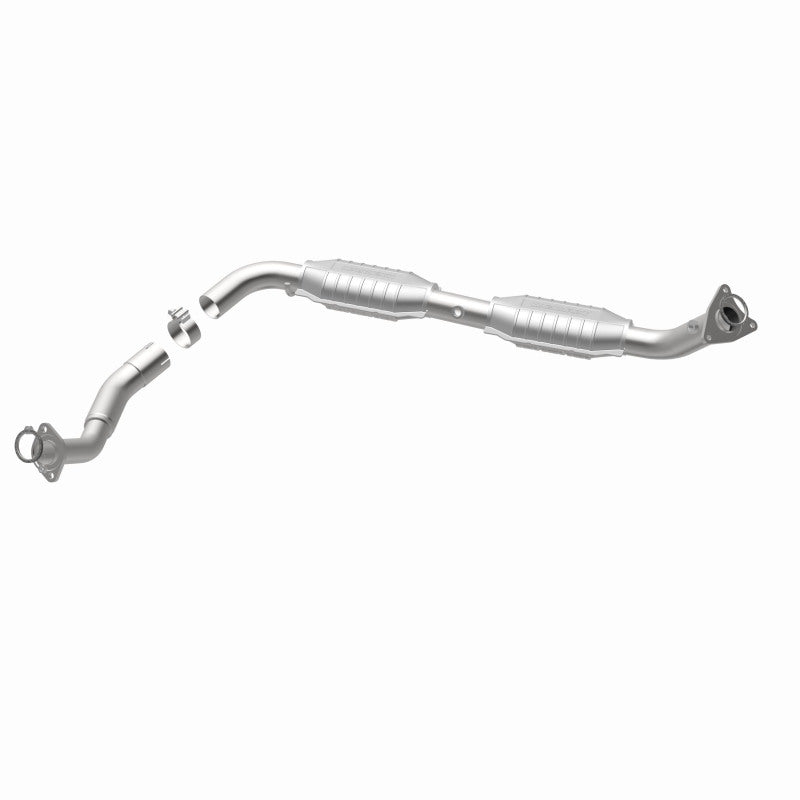 MagnaFlow 5582625 carb direct-fit catalytic converter, opposite rear three-quarter view of the turntable spin