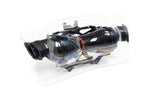Complete intake system with clear polycarbonate housing, carbon fiber tubes, black throttle body, and metal mounting brackets on white background - Eventuri intake for Chevrolet Corvette
