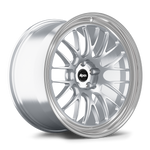 Silver alloy wheel with multi-spoke design and polished center cap on clean white background - APEX Wheels wheel for 20x11 ET18 5x112 - Brushed Clear - Machined Lip