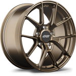 Bronze finished alloy wheel with split-spoke design, black center cap with white logo, five lug bolt pattern - APEX Wheels wheel for 18x9 ET46 5x130 - Satin Bronze