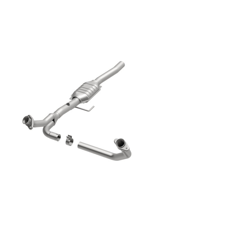 MagnaFlow 4451215 carb direct-fit catalytic converter, opposite front three-quarter view of the turntable spin