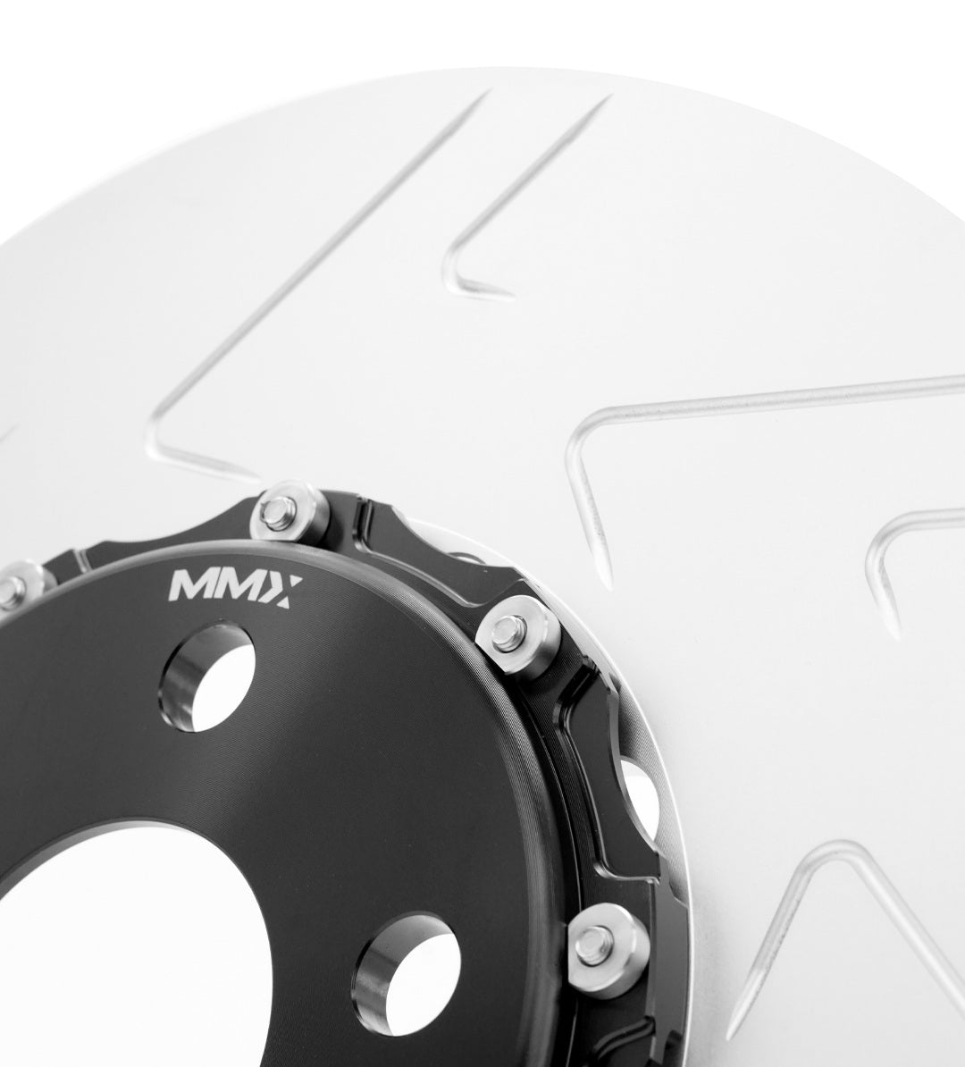 MINI front rotor friction ring and floating mounts in close-up