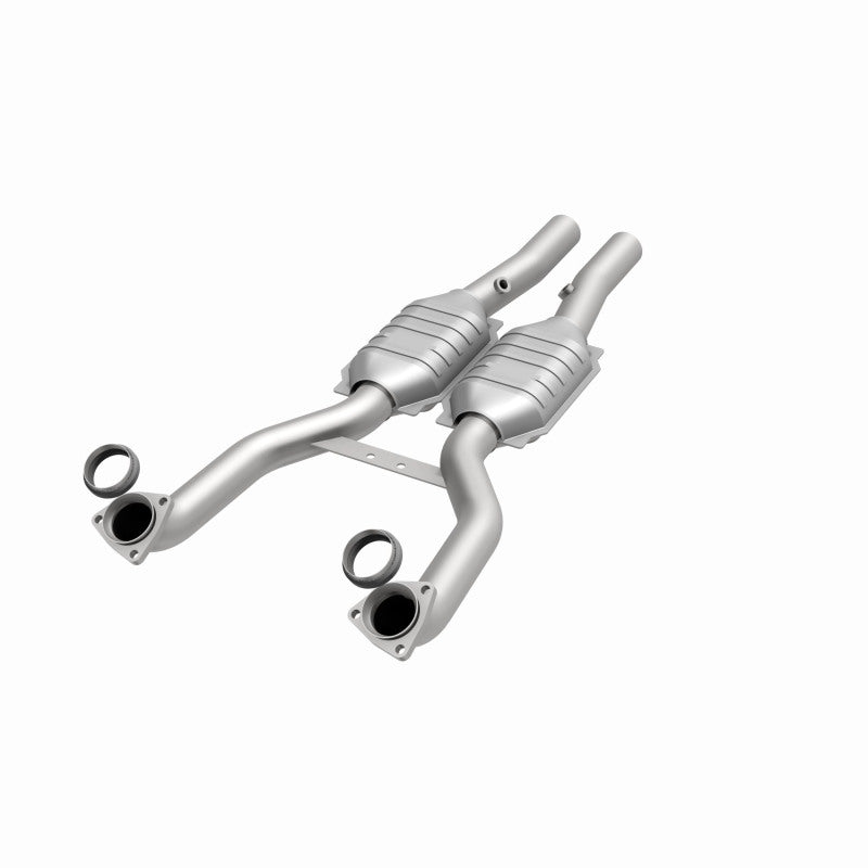 MagnaFlow 4481988 carb direct-fit catalytic converter, opposite front three-quarter view of the turntable spin