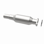 MagnaFlow 5421024 carb direct-fit catalytic converter, opposite rear three-quarter view of the turntable spin