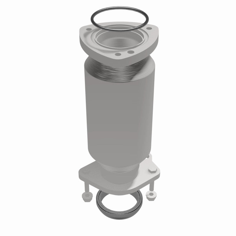 MagnaFlow 5461226 carb direct-fit catalytic converter, opposite front three-quarter view of the turntable spin