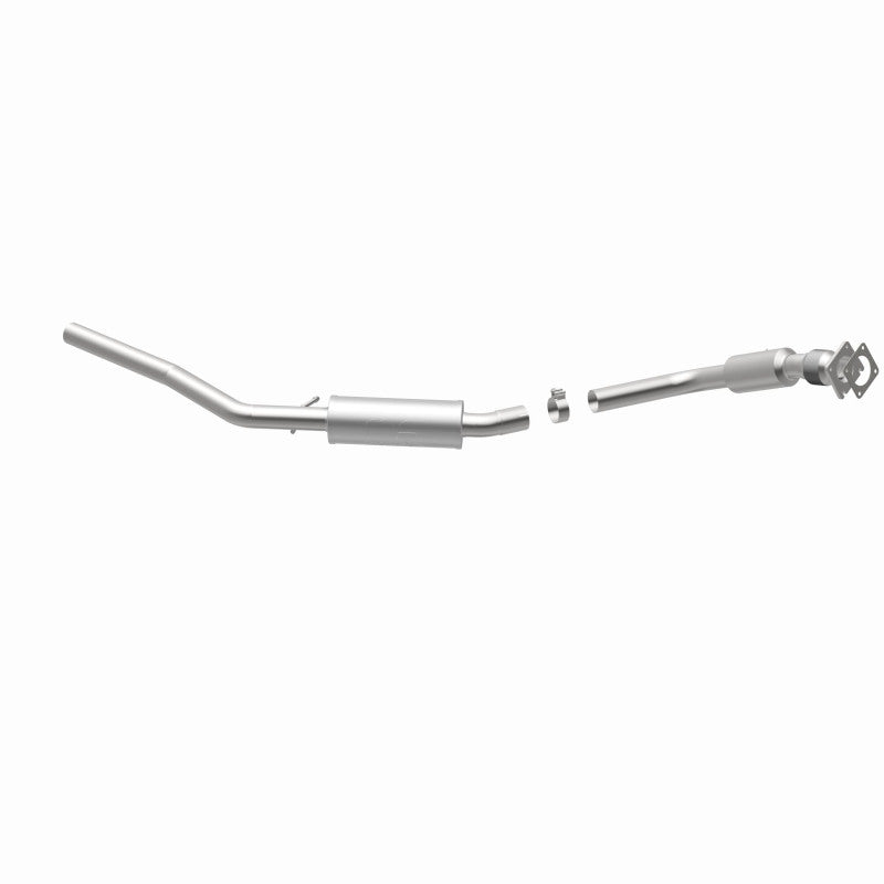 MagnaFlow 21-510 oem grade direct-fit catalytic converter, opposite rear three-quarter view of the turntable spin