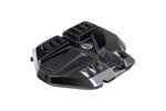 Black carbon fiber engine cover with geometric angular design featuring multiple air intake openings and sculptured surfaces - Eventuri engine cover for BMW M2