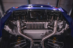Blue BMW M2 G87 underside with Capristo valved exhaust and black quad tips