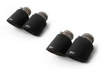 Two pairs of black carbon tail pipes, 102mm Carbon tip option for the Remus F87 M2 Competition Axle-Back Exhaust w/ Valves