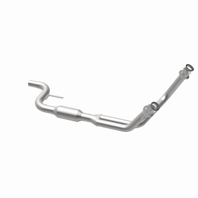MagnaFlow 4481727 carb direct-fit catalytic converter, opposite rear three-quarter view of the turntable spin