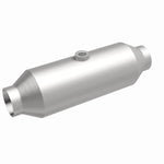 MagnaFlow 5451355 universal catalytic converter, front three-quarter view of the turntable spin