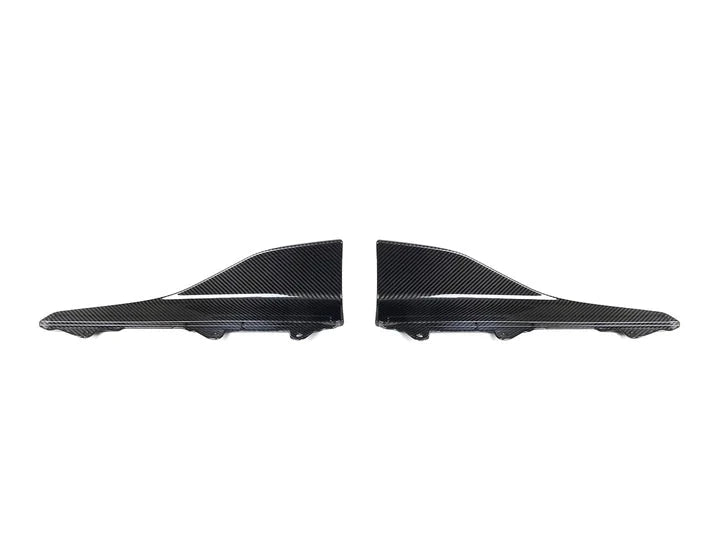 A front view of AUTOTECKNIC DRY CARBON SIDE SKIRT WINGLET SET - BMW F87 M2, Competition, CS 2016+ with white background