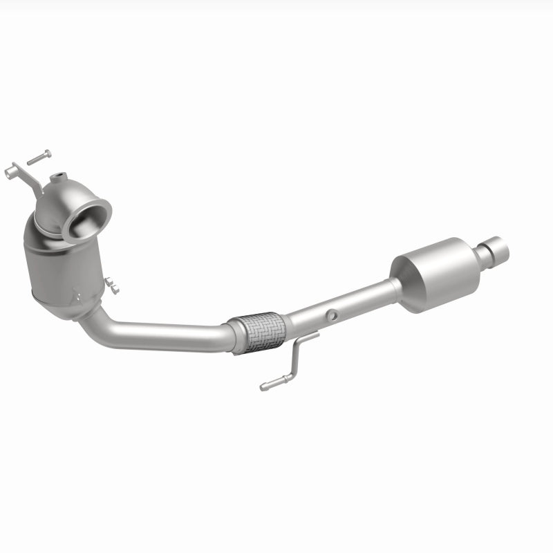 MagnaFlow 280759 oem grade direct-fit catalytic converter, front three-quarter view of the turntable spin