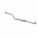 MagnaFlow 5571217 carb direct-fit catalytic converter, opposite rear three-quarter view of the turntable spin