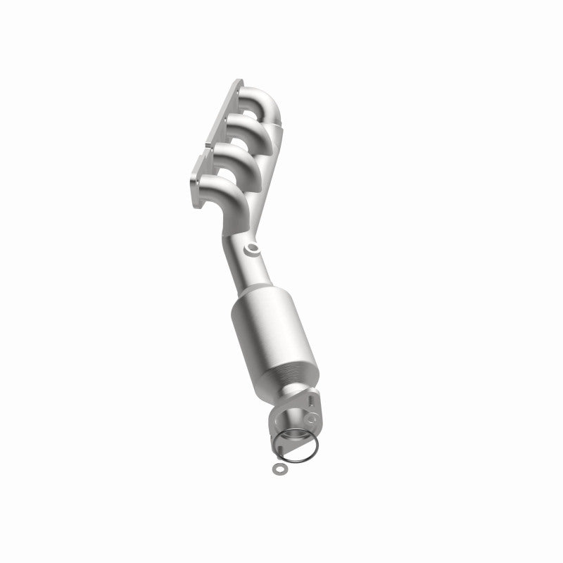 MagnaFlow 22-036 oem grade manifold converter, rear three-quarter view of the turntable spin