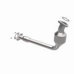 MagnaFlow 5411907 carb direct-fit catalytic converter, opposite front three-quarter view of the turntable spin