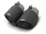 Remus Alfa Romeo Giulia Veloce Carbon 102mm Tail Pipe Set, pair of carbon tail pipes with clamps, angled view