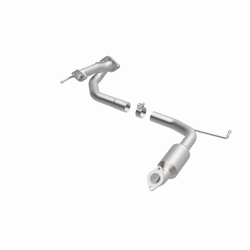 MagnaFlow 5592701 carb direct-fit catalytic converter, opposite front three-quarter view of the turntable spin