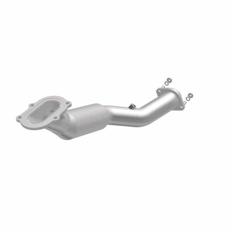 MagnaFlow 5561848 carb direct-fit catalytic converter, opposite front three-quarter view of the turntable spin