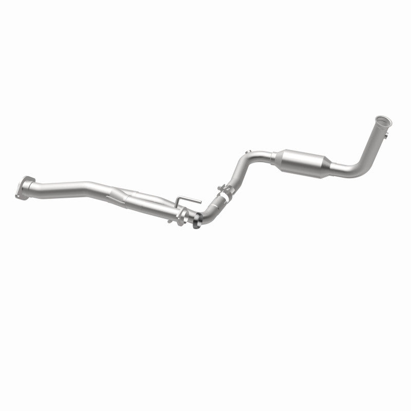 MagnaFlow 5451582 carb direct-fit catalytic converter, opposite rear three-quarter view of the turntable spin