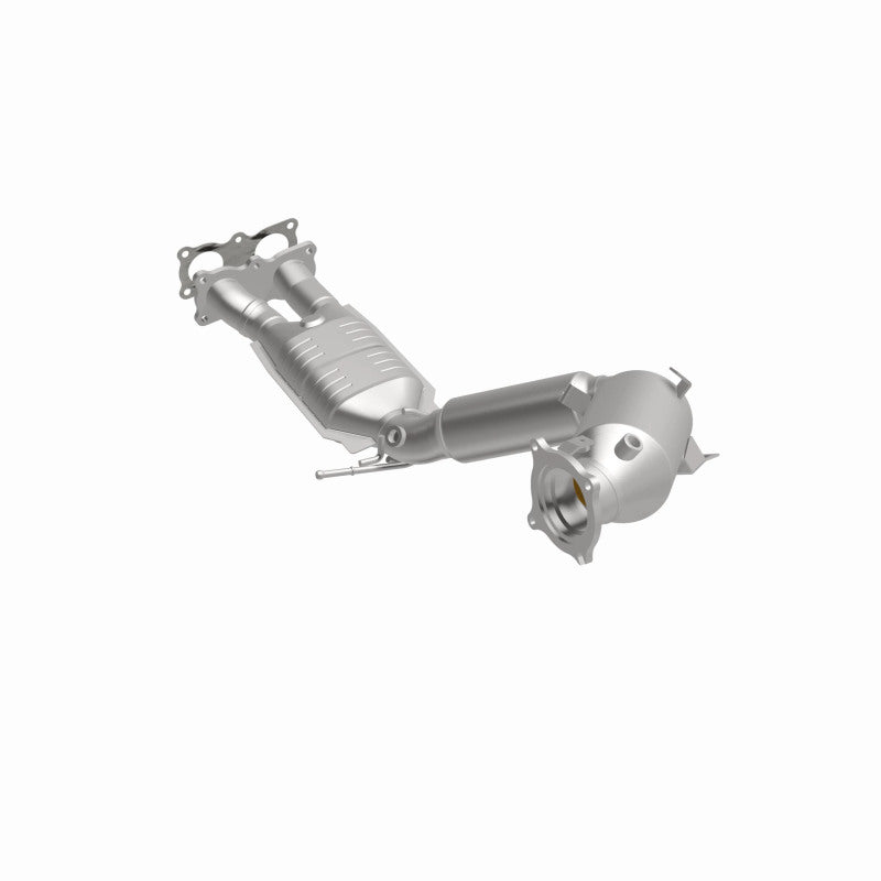 MagnaFlow 21-508 oem grade direct-fit catalytic converter, front three-quarter view of the turntable spin