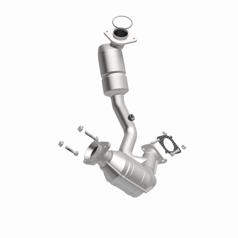 MagnaFlow 5411466 carb direct-fit catalytic converter, opposite front three-quarter view of the turntable spin