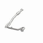 MagnaFlow 4593008 carb direct-fit catalytic converter, opposite front three-quarter view of the turntable spin