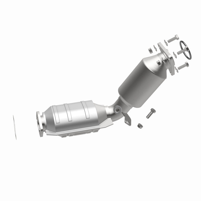 MagnaFlow 5582143 carb direct-fit catalytic converter, opposite side view of the turntable spin