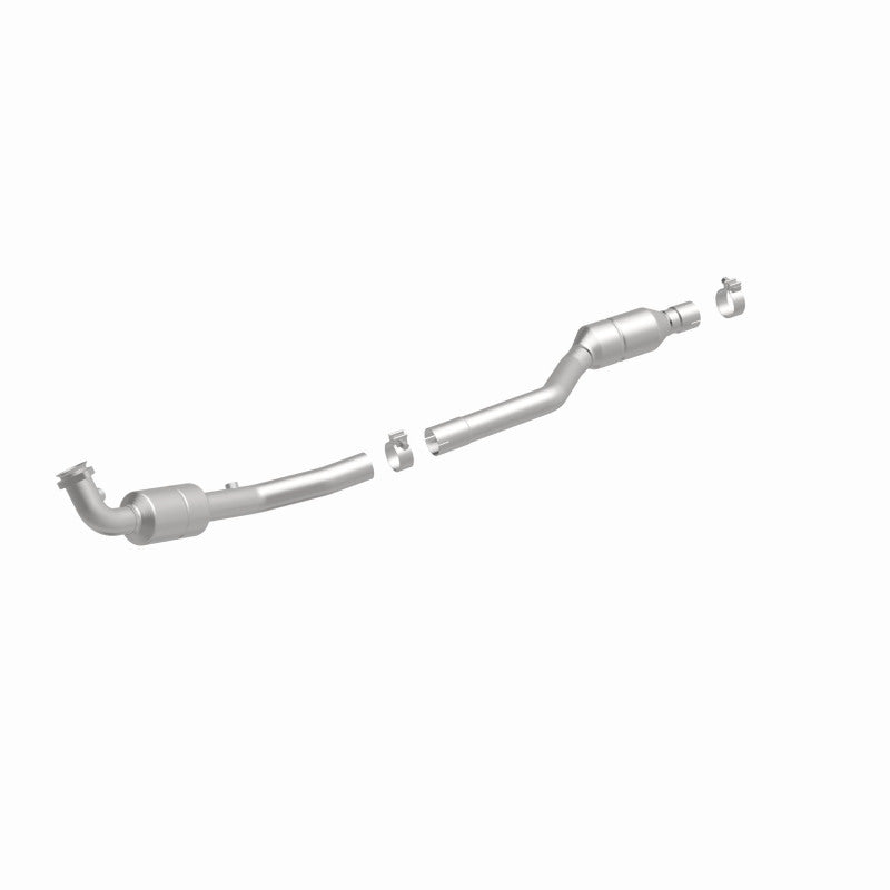 MagnaFlow 551202 carb direct-fit catalytic converter, front three-quarter view of the turntable spin