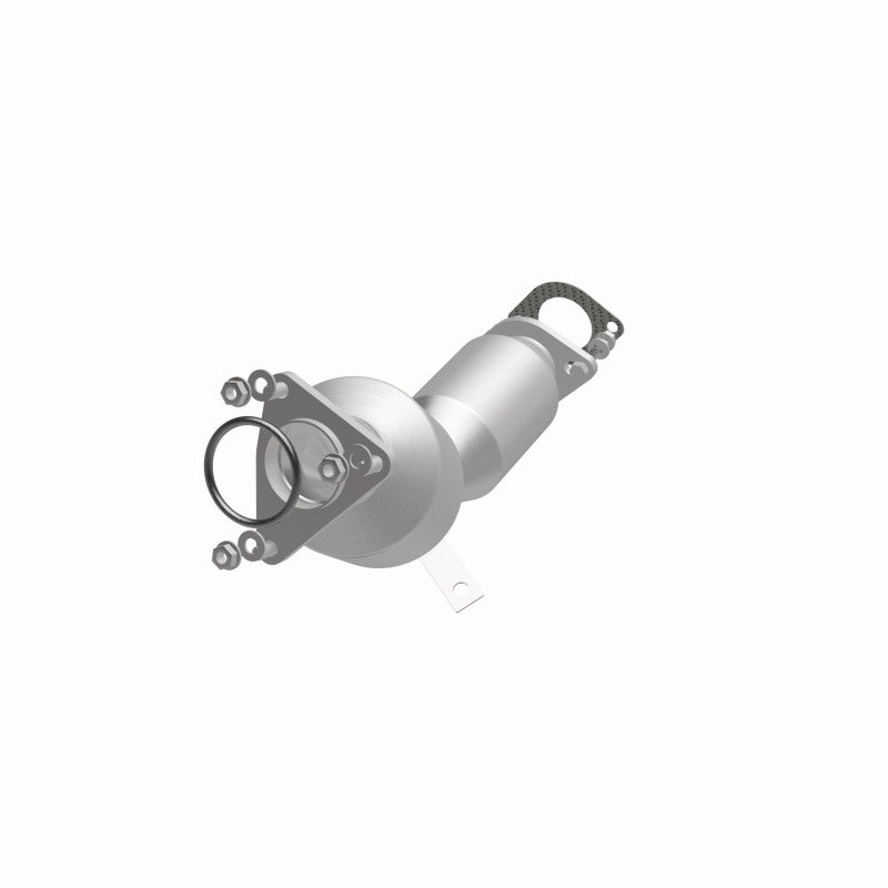 MagnaFlow 5481144 carb direct-fit catalytic converter, opposite front three-quarter view of the turntable spin