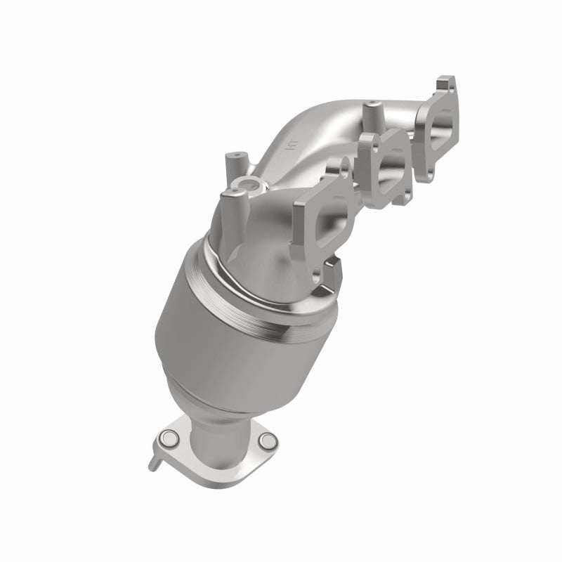 MagnaFlow 5531220 carb manifold converter, opposite front three-quarter view of the turntable spin
