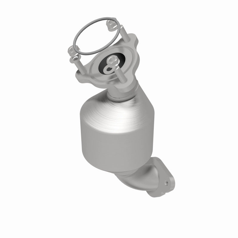 MagnaFlow 551300 carb direct-fit catalytic converter, rear three-quarter view of the turntable spin