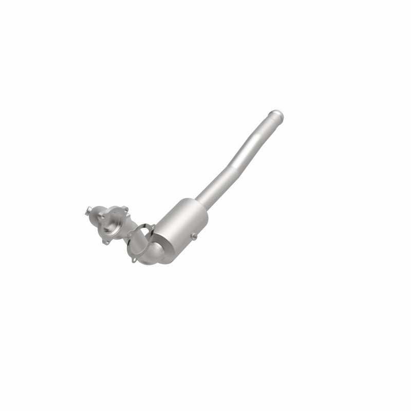 MagnaFlow 4481282 carb direct-fit catalytic converter, opposite front three-quarter view of the turntable spin
