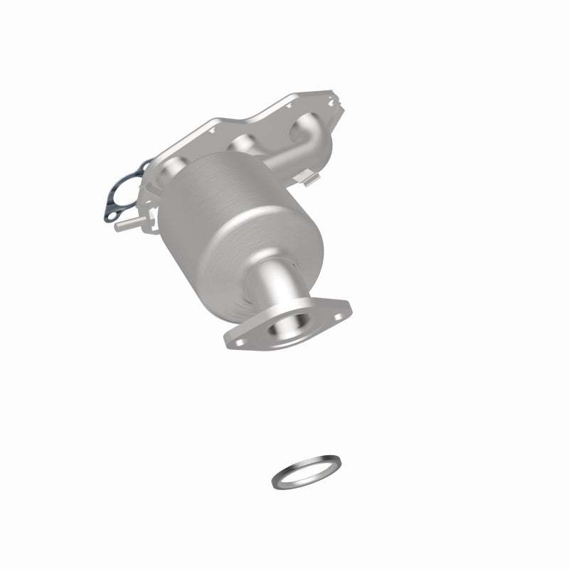 MagnaFlow 52580 oem grade manifold converter, rear three-quarter view of the turntable spin