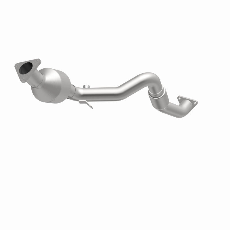 MagnaFlow 5481943 carb direct-fit catalytic converter, opposite front three-quarter view of the turntable spin