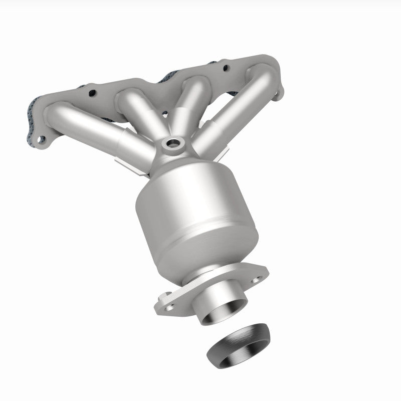 MagnaFlow 290103 oem grade manifold converter, rear three-quarter view of the turntable spin