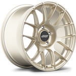 Gold finished forged aluminum wheel with multi-spoke design and black center cap on clean white background - APEX Wheels wheel for 18x10 ET36 5x130 - Motorsport Gold