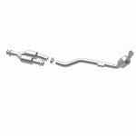 MagnaFlow 5411188 carb direct-fit catalytic converter, opposite rear three-quarter view of the turntable spin